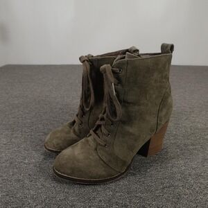 Candie's Boots Womens Size 9 Brown Faux Suede Lace Up Ankle Booties Block Heel